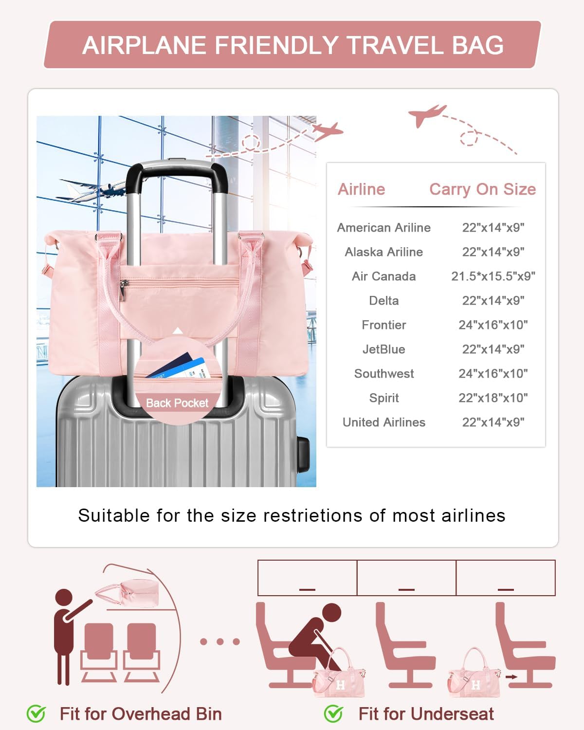 Initial Travel Duffel Bag Sports Gym Bag for Girls Teen Birthday Gifts,Pink Personalized Weekender Bag Carry On Tote Bags for Women Men,Waterproof Overnight Luggage Bag with Trolley Sleeve(Letter H)