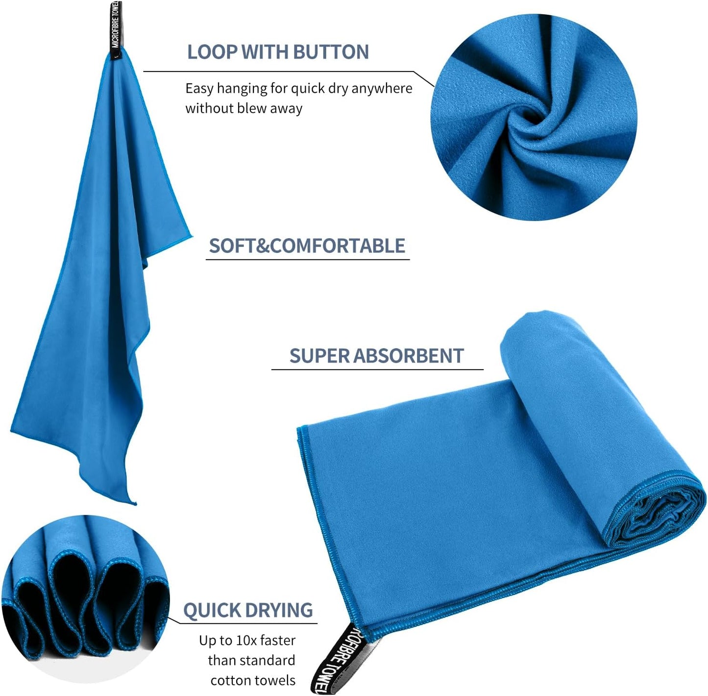 Microfiber Travel Towel, Soft Lightweight Quick Dry Towel, Super Absorbent Compact Travel & Sports & Beach Towels for Camping, Backpack, Gym, Swimming, Yoga, Hiking (XL:30"×60" -Blue)