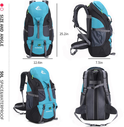 Bseash 50L Hiking Backpack, Water Resistant Lightweight Outdoor Sport Daypack Travel Bag for Camping Climbing Skiing Cycling (Lake Green - No Shoe Compartment)