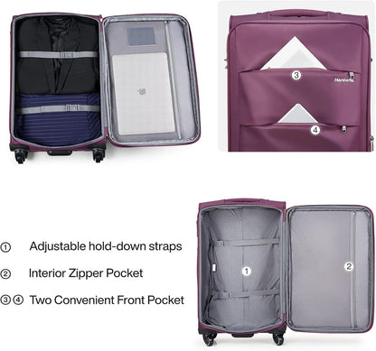 Hanke 20/24/28 Inch 3 Piece Luggage Set with Spinner Wheels Expandable Luggage Large Suitcases with Wheels Softside Checked Luggage Rolling Suitcase with Lock Lightweight Travel Luggage.(Purple)