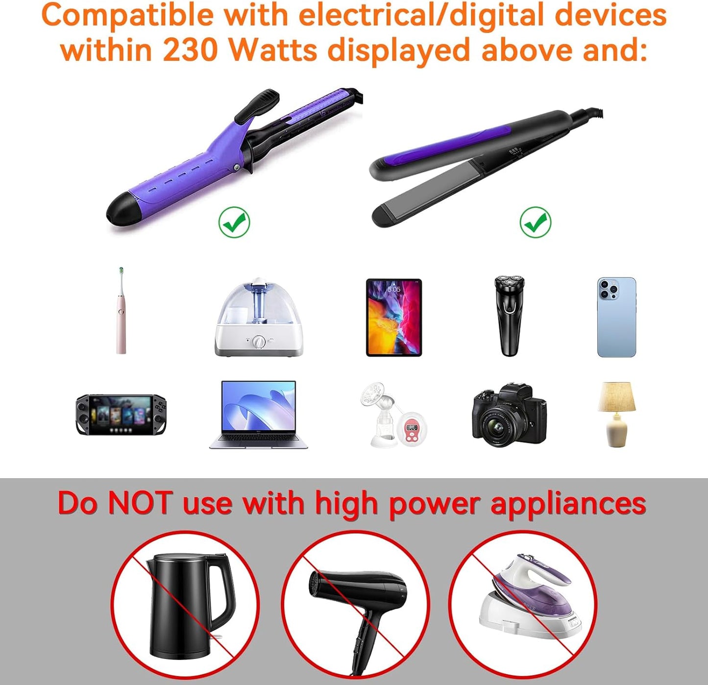 ALLWEI 220V to 110V Travel Voltage Converter us to Europe, Step Down Converter for Hair Straightener/Curling Iron, International Power Adapter for EU/UK/US/AU (White)
