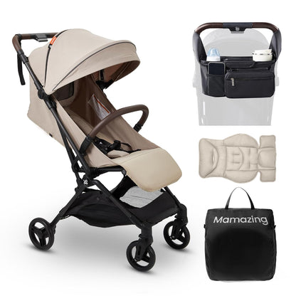 Lightweight Baby Travel Stroller with Carbon Fiber Frame, Compact & Airplane-Friendly, One-Handed Folding Design, 11.6 lbs, Perfect for Toddlers, Organizer & Cushion Included, Simply Taupe
