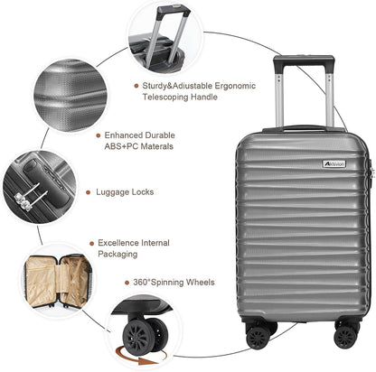 Luggage Set 3 Piece Luggage Set ABS hardshell Spinner Wheels Luggage Carry on Suitcase with Weekender bag & Toiletry bag(Grey)