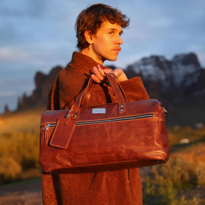 Handmade Leather Duffel Bag Luxury Duffle Bag Leather weekender Backpack for Men Full Grain Brown Leather TSA Approved- Lifetime Warrantee