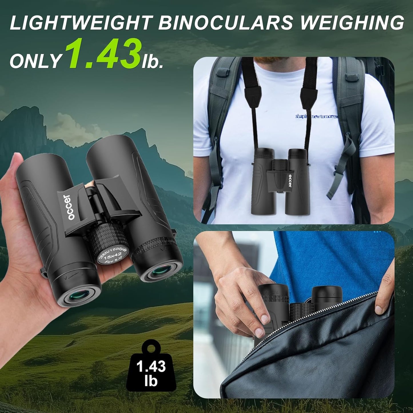 15x42 Binoculars for Adults High Powered - Occer HD Lightweight Travel Hunting Binoculars with Clear Low Light Vision for Bird Watching, Whale Watching, Camping -Black
