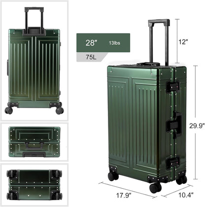All Aluminum Magnesium Carry On Luggage，Cut from Whole Aluminum Sheet，22x14x9 Airline Approved ，（3rd Generation，Premium Magnesium Metal zipperless suitcase ） (green, 28inch)