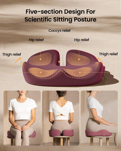 ProtoArc Seat Cushion, Office Chair Cushion for Sciatica, Coccyx Cushion, Ergonomic Memory Foam Seat Cushion for Car, Home, Pressure Relief Pad for Hip, Tailbone, All Day Comfort - Wine Red
