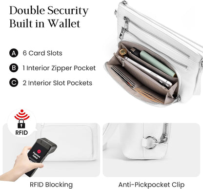 befen Genuine Leather Crossbody Bags for Women, Lightweight Medium Anti-Theft Shoulder Purse with Built in RFID Wallet