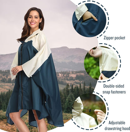 SaphiRose Unisex Rain Poncho Hooded Waterproof Raincoat for Adults Women