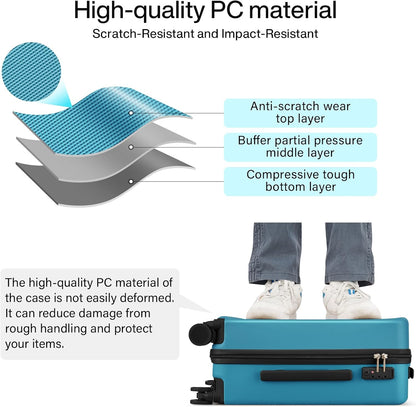 Hanke 20 Inch Hard Shell Suitcases with Spinner Wheels, Lightweight Carry On Luggage 22x14x9 Airline Approved Built-in TSA Lock, Durable Suitcase Rolling Luggage Carry-On Bag(Caribbean Blue)