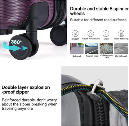 Hanke Expandable Hardshell Luggage Sets 3 piece Carry On Luggage with Wheels Suitcases Lightweight Checked Tsa Luggage Rolling Large Suitcase Travel Luggage Bag Woman Men 20/24/29 Inch(Purple)