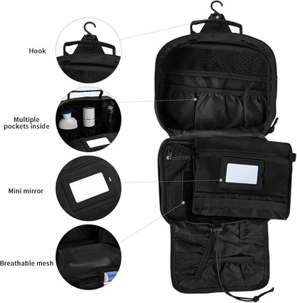 Travel Toiletry Bag for Men,Hanging Hook Toiletry Bag, Spacious Portable Organizer Dopp Kit Shaving Bag for Toiletries Makeup Accessories Tactical Essentials - Black