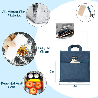 Della Gao Insulated Lunch Bag for Women Men, Waterproof Small Lunch Tote Lunch Box, Reusable Lunch Bags for Work, Party, Travel and Picnic (Blue)