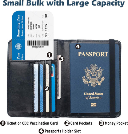 Coowayze Passport Holder Cover for Women Men, Leather US Passport Wallet Case with Vaccine Card Slot for Travel, RFID Passport Book Cover Travel Document Organizer Carrier