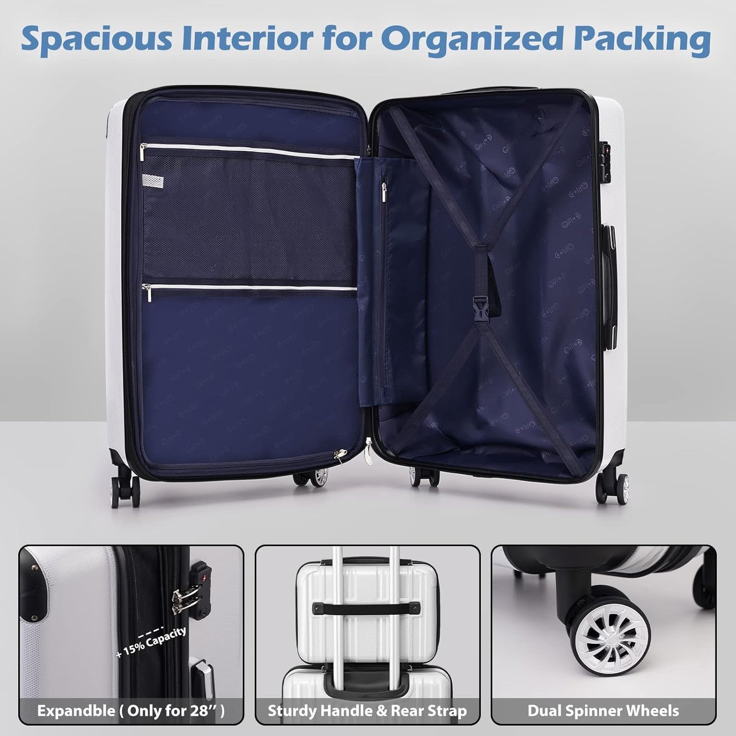 Coolife Luggage Expandable 5 Piece Sets PC+ABS Spinner Suitcase 20 inch 24 inch 28 inch (orange new)