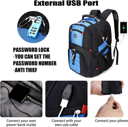 SHRRADOO Extra Large 50L Travel Laptop Backpack with USB Charging Port, College High School Backpack Airline Approved Business Work Bag Fits 17 Inch Computer for Men Women