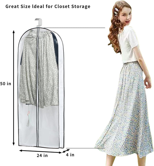 Hanging Clothes Storage with 4" Gusseted Garment Covers (Set of 6) - Clear Suit, Gown, Long Coat, Dress Protectors for Closet - 24"x 50"x 4" / 6 Pack