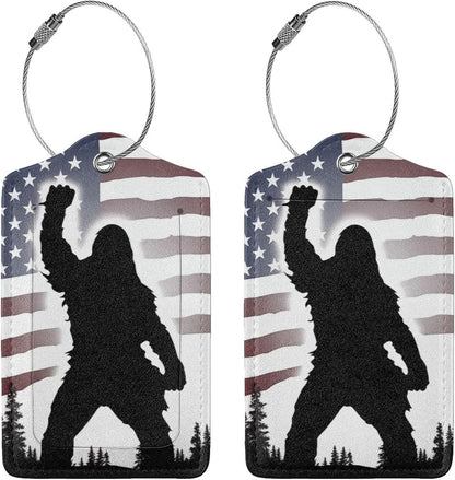 American Flag Leather Luggage Tag with Stainless Steel Ring, Fun Name Id Card Cover Travel Bag Tag Set, Suitable for Travel Bag Luggage Women Men 2 PCS