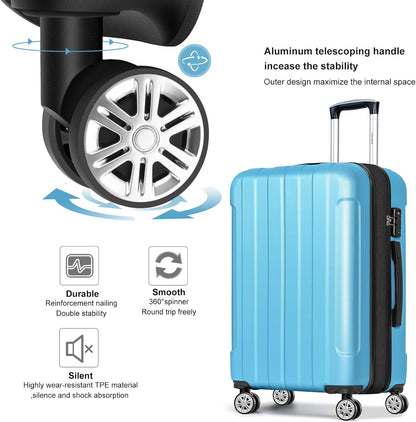 FOCHIER F Luggage Sets, Expandable 3 piece Hard Shell Luggage Set with TSA Lock, PC+ABS Hardside Travel Suitcase with Wheels for Women Men 20 24 28 Inch (Blue)