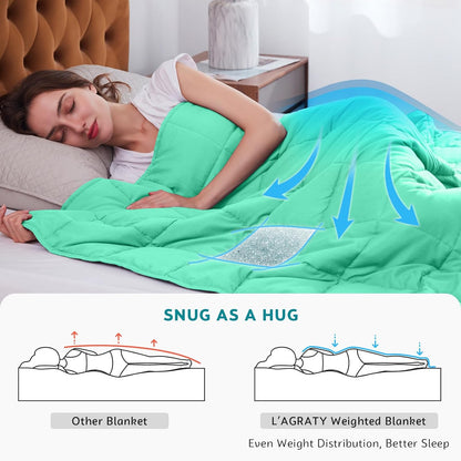 L'AGRATY Weighted Blanket - 60"x80" 15lbs Cooling Breathable Heavy Blanket Microfiber Material with Glass Beads Big Blanket for Adult All-Season Summer Fall Winter Soft Thick Comfort Blanket