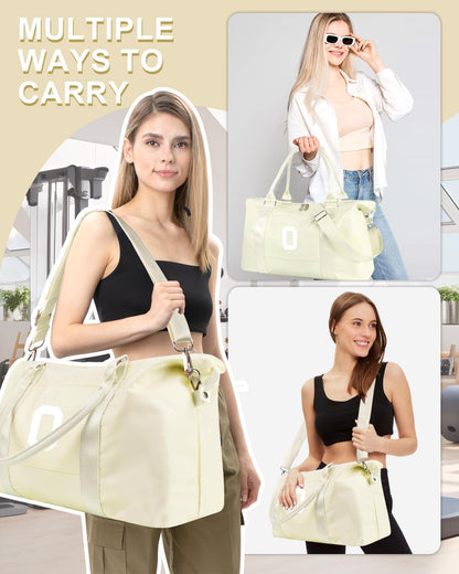 Initial Travel Duffel Bag Sports Gym Bag for Kids Teen Birthday Gifts,Beige Personalized Weekender Bag Carry On Dance Bags for Women Men,Waterproof Monogram Overnight Bag with Trolley Sleeve(Letter O)