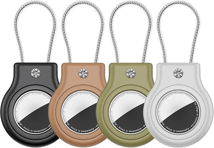 Waterproof Airtag Holder,4 Pack Airtag Case with Secure Lock,Airtags Keychain for Apple Air tag,Anti-Lost Protective Case Air tag Accessories for GPS Tracker Luggage,Bag,Key,Pet-Black/Brown/Green/Gray