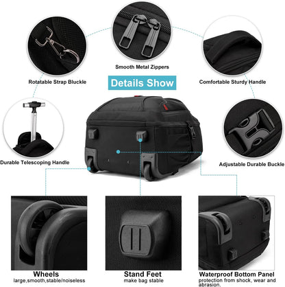 Rolling Backpack, Large Backpack with Wheels for Men Women Adults, 17inch Waterproof Wheeled Travel Laptop Backpack Carry on Luggage Bag Trolley Suitcase Business College School Computer Bookbag,Black