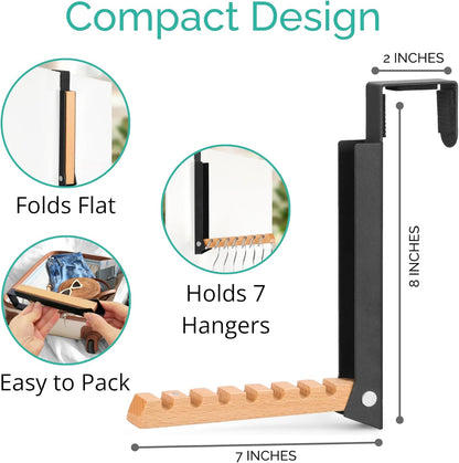 Over The Door Coat Rack: Portable Folding Travel-Friendly Over The Door Clothes Hanger and Laundry Hanger, Ideal for Compact Spaces and On-The-Go Use - 2PCS (Black)