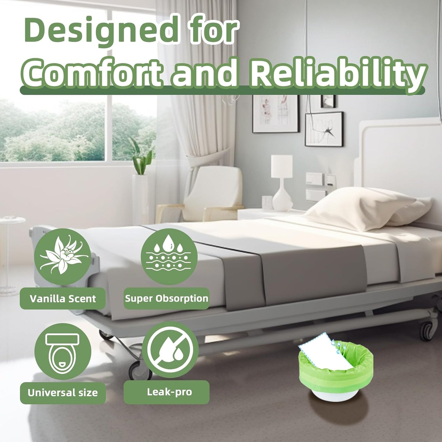 W&Y 50 Pack Commode Liners with Super Absorbent Pads, Universal Fit All Standard Toilet Chair Bucket，Vanilla-Scented Portable Sanitary Bag for Adult Toilets and Camping Toilets（50 Bags+50Pads）