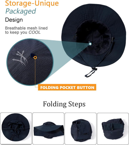 Water-Resistant Sun UPF 50+ Bucket Hat Protection Packable Brimmed Boonie for Women Men Summer Lightweight Hiking Outdoor Cap