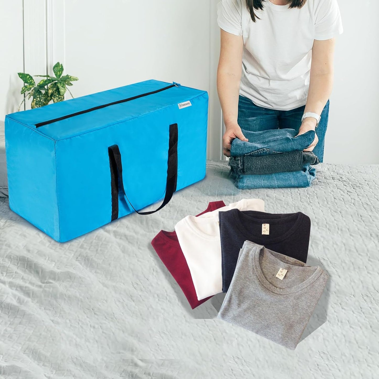 Extra Large Moving Bag Heavy Duty Space Saver Storage bag for Clothing Packing Blue Bag for moving Vaccine Sealed Blue Storage bags (2 Pack Moving Bags)