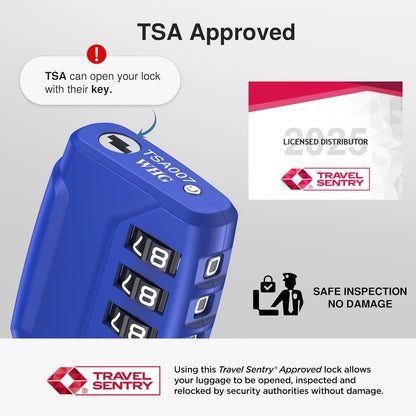 Puroma 2 Pack TSA Approved Luggage Locks, 4 Digit Combination Travel Locks Resettable Code Lock with Zinc Alloy Body for Suitcase, Toolbox, Backpack, Bag, Gym Locker (Blue)