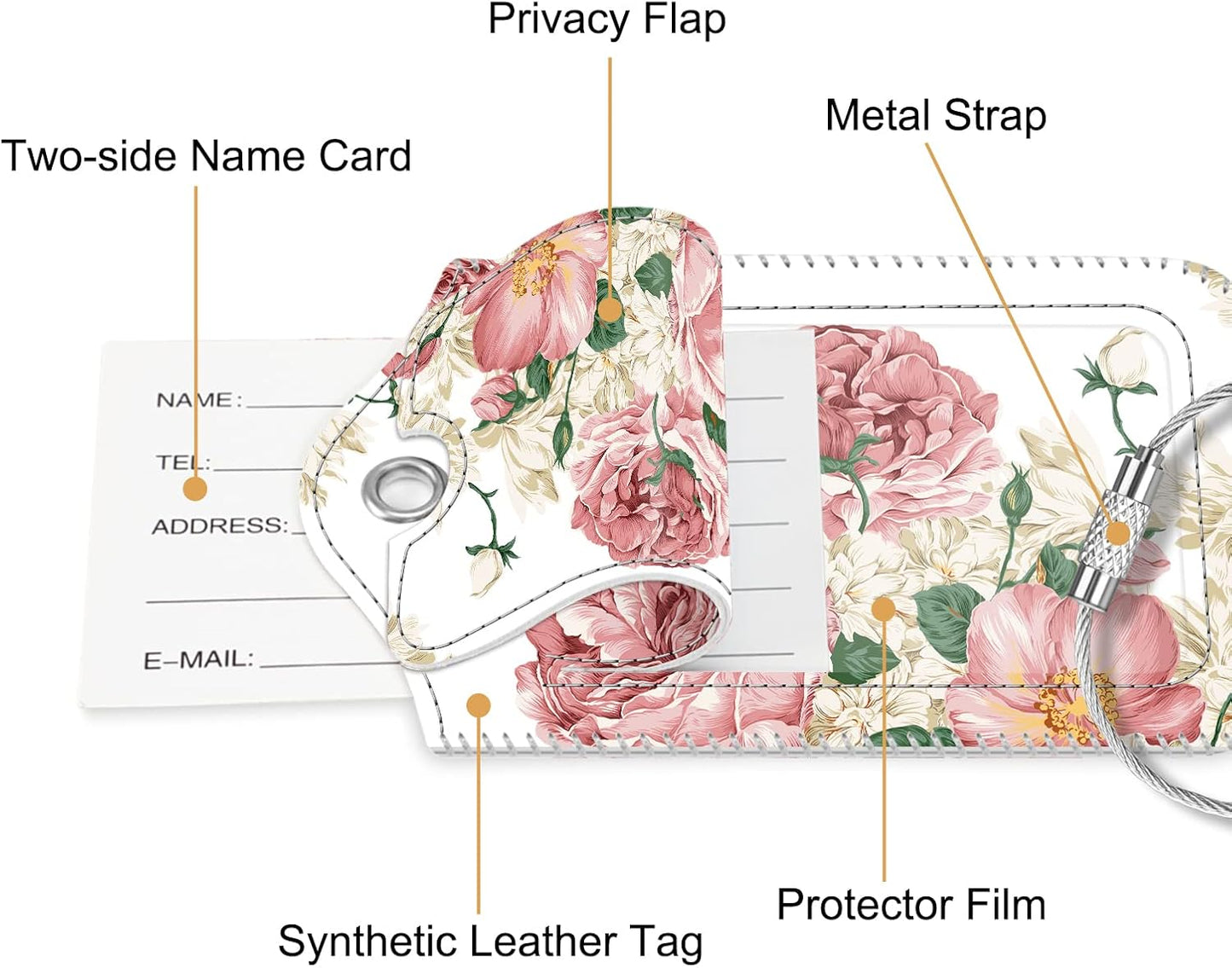 Fintie Luggage Tags, Privacy Cover ID Label with Stainless Steel Loop and Address Card for Travel Bag Suitcase, Flower Festival (2 Piece)