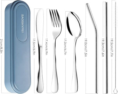 Portable Utensils Set with Case, 4pcs Stainless Steel Reusable Silverware for Lunch Camping School Picnic Workplace Travel, Lunch Box Includ Fork Spoon Knife,Easy to clean,Dishwasher Safe(Black)