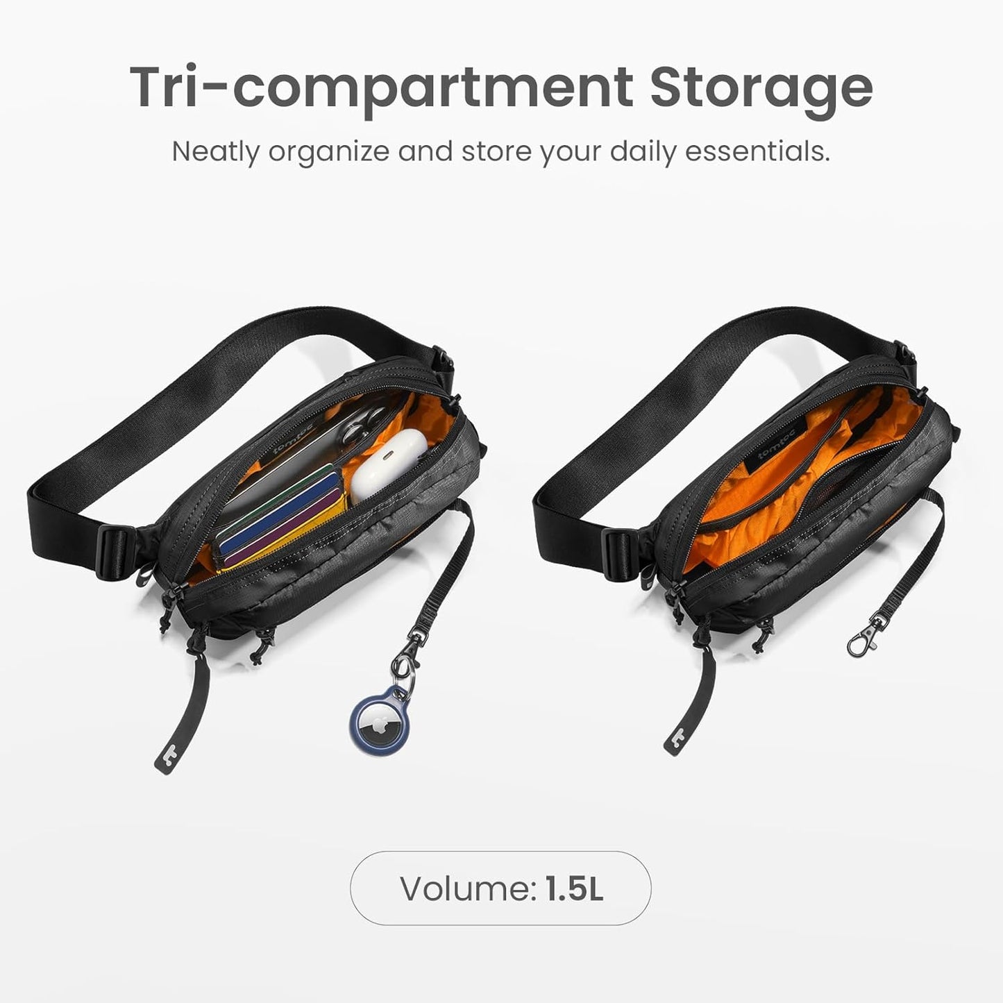 tomtoc 1.5L Sling Bag with RFID Blocking, Crossbody Bag Minimalist Chest Shoulder Pack for Men and Women, Water-resistant Lightweight Casual Waist Fanny Pack for Travel, Daily Use