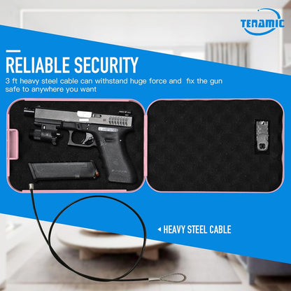 TENAMIC Pistol Safe, Portable Travel Gun Safe, Solid Steel Handgun Lock Box for Home, Gun Safes for Car, Pink