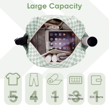 Narwey 18" Carry on Bag Underseat for Airplane with Wet Pocket Spirit Airlines Personal Item Bag Travel Duffel Bag Small Gym Bag Weekender Overnight for Women and Men (Mint Green Checkerboard)