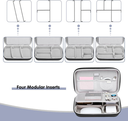 MOSISO Electronic Organizer Travel Case Compatible with MacBook Power Adapter, Compatible with Magic Mouse & Pencil, SD Card, USB Flash Disk with 4 Modular Insert & 2 Cable Tie & Snap Hook, Black