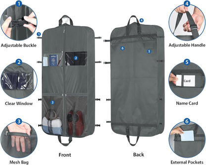 Zilink Upgraded Garment Bags for Travel Hanging Fur Coat Storage Bag Suit Bags for Men Storage with Adjustable Handles and Stable Buckles for Suit Shirts Coats Dresses, Grey