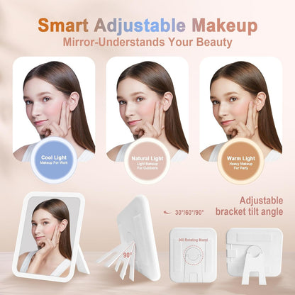 Travel Makeup Bag With 360° rotating LED Mirror,Waterproof cosmetic organizer,Portability Cosmetic case,Makeup organizer,Gift for Women,Girls Gift (Brown)