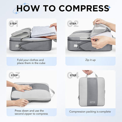 10 Set Compression Packing Cubes for Travel Essentials,Compressible Expandable Packing Cubes for Suitcase,OlarHike Luggage Organizer Bags for Travel,Handy Helper for Organizing Clothes(Gray)