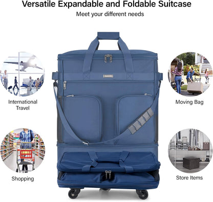 Hanke Expandable Collapsible Luggage with Wheels Suitcase Luggage Rolling Travel Bag Duffel Bag for Men Women Lightweight Suitcase Large Capacity Luggage with Spinner Wheel (Blue)