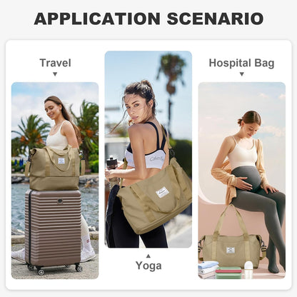 Travel Duffel Bag, Sports Tote Gym Bag, Shoulder Weekender Overnight Bag for Women