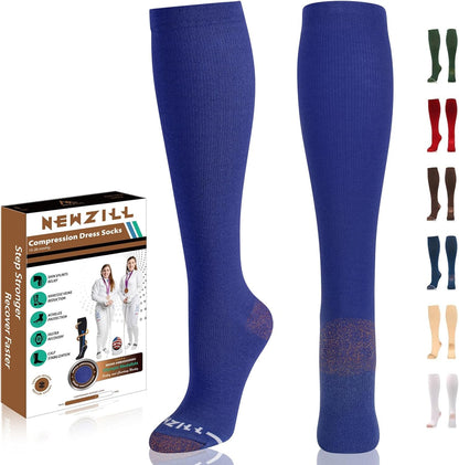 NEWZILL Copper Compression Socks for Women & Men 15-20mmHg Cotton Rich Odor Control Dress Socks for Business Casual Running Medical Athletic Support, Edema Diabetic Relief