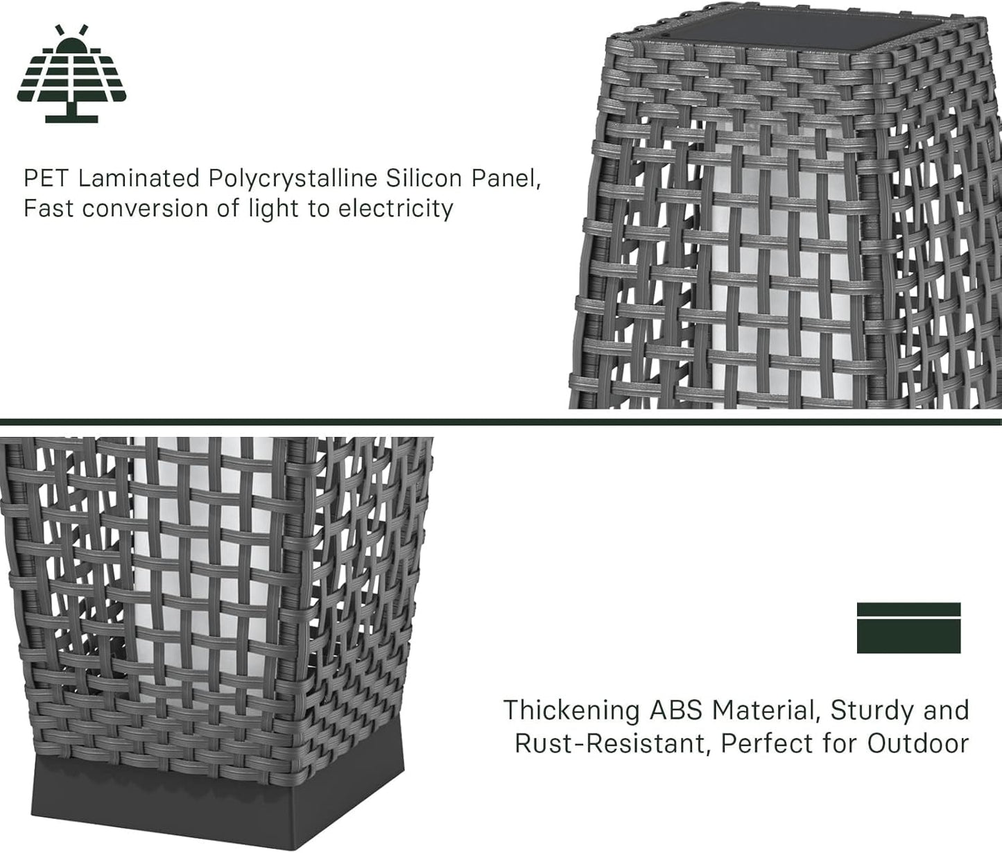 Grand patio Outdoor Floor Lamp Solar Powered Lantern Water-Resistant Wicker Deck Light for Garden or Porch -Large Fuji, Silver Gray