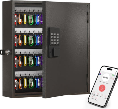 WeHere Smart Key Lock Box, Wall Mounted Key Cabinet with 120 Key Tags, Bluetooth App Control, OTP & Password Unlock, Wi-Fi Remote Unlock (Bridge Required), Steel Key Safe for Office Home Business
