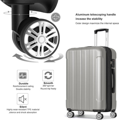 FOCHIER F Luggage Sets, Expandable 3 piece Hard Shell Luggage Set with TSA Lock, PC+ABS Hardside Travel Suitcase with Wheels for Women Men 20 24 28 Inch (Grey)