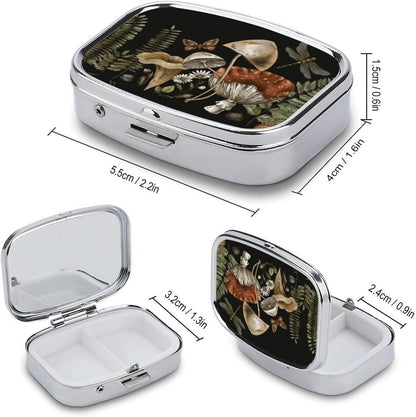 Metal 2 Compartment Pill Organizer Travel Friendly Portable Compact Pill Box Cute Pill Case to Hold Vitamins,Fish Oil,Supplements,Meds,Tablet for Purse,Pocket. (Plant)