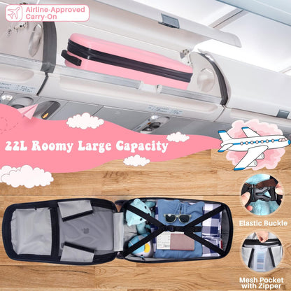 MRPLUM 20" Ride-On Suitcase with Detachable Scooter for Kids,Foldable Hardshell Carry-On Luggage for Toddlers Ages 4-15 with Adjustable Handle,Easy Steering&Brake(Airplane Approved)