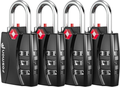 TSA Accepted Luggage Locks, Fosmon Open Alert Indicator 3 Digit Combination Padlock Codes for Travel Bag, Suit Case, Lockers, Gym, Bike Locks or Other (4 Pack)